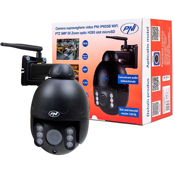 Camera IP Wireless PTZ PNI IP655B, QHD 1920p, IR, Night Vision, Negru