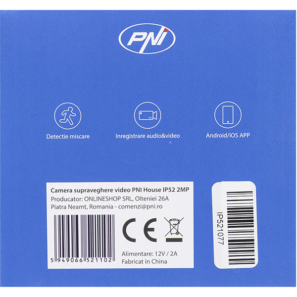 Camera IP Wireless PNI IP52, Full HD 1080p, IR, Night Vision, alb