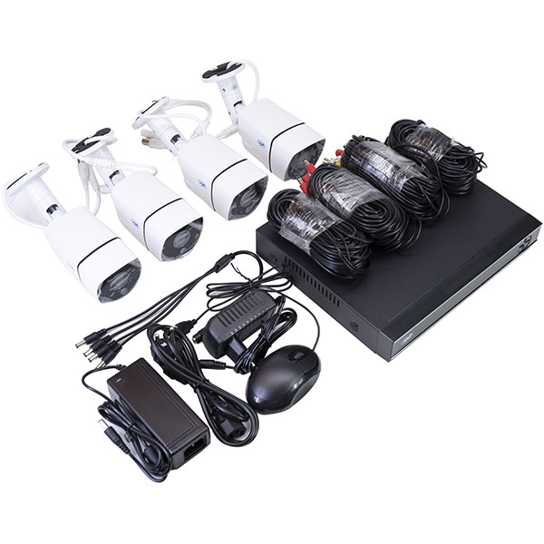 Kit supraveghere PNI House PTZ1300, 4 camere Full HD, NVR, 8 canale, alb-negru