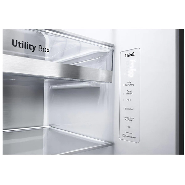 Side by Side LG GSJV91MCAE, Total No Frost, 635 l, H 179 cm, Clasa E, Dozator apa UVnano, DoorCooling+, ThinQ, negru