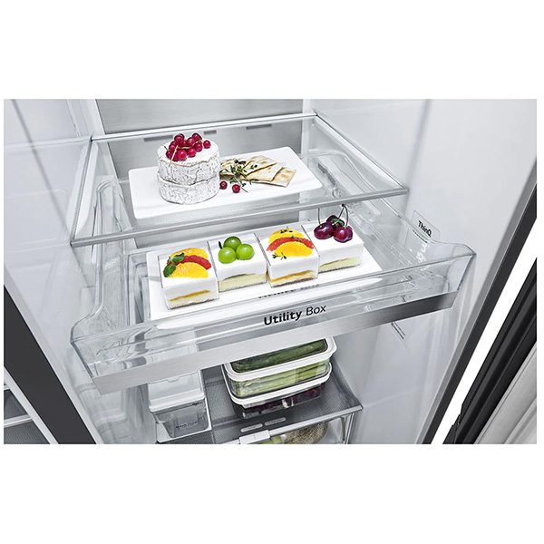 Side by Side LG GSJV91MCAE, Total No Frost, 635 l, H 179 cm, Clasa E, Dozator apa UVnano, DoorCooling+, ThinQ, negru