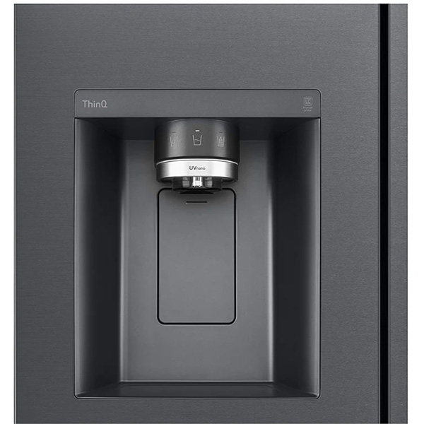 Side by Side LG GSJV91MCAE, Total No Frost, 635 l, H 179 cm, Clasa E, Dozator apa UVnano, DoorCooling+, ThinQ, negru