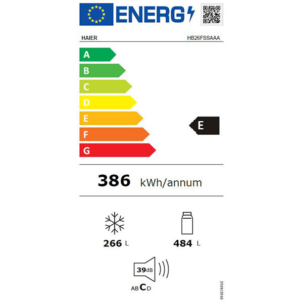 Side By Side HAIER HB26FSSAAA, No Frost, 750 l, H 190 cm, Clasa E, inox