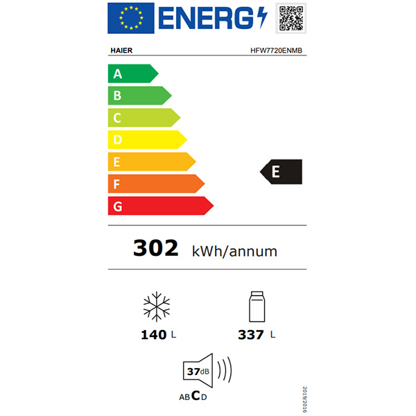 Side by Side HAIER HFW7720ENMB, No Frost, 477 l, H 201 cm, Clasa E, negru