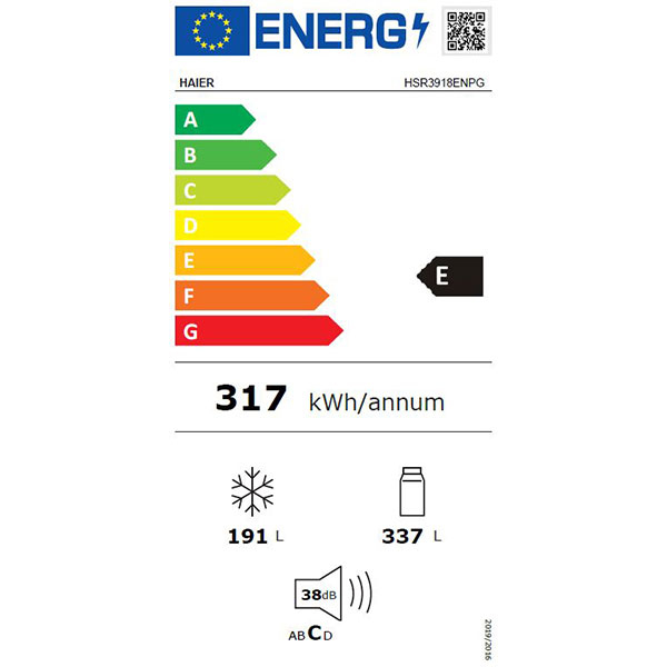 Side By Side HAIER HSR3918ENPG, No Frost, 528 l, H 178 cm, Clasa E, argintiu