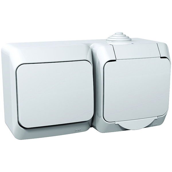 Priza de exterior SCHNEIDER WDE000500, 1 priza, IP44, alb + comutator