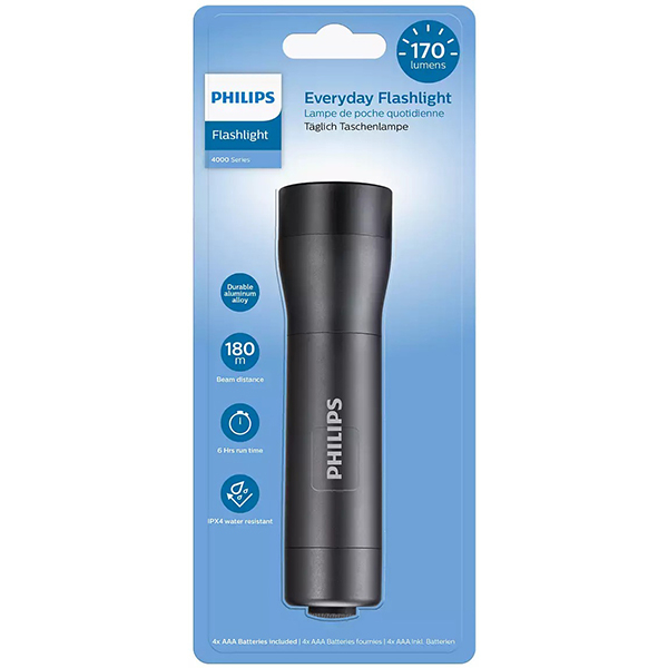 Lanterna LED PHILIPS SFL4001T/10, 170 lumeni, 4xAAA, negru