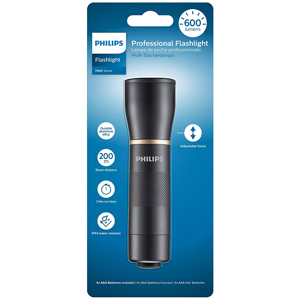 Lanterna LED PHILIPS SFL7001T/10, 600 lumeni, 4xAAA, negru
