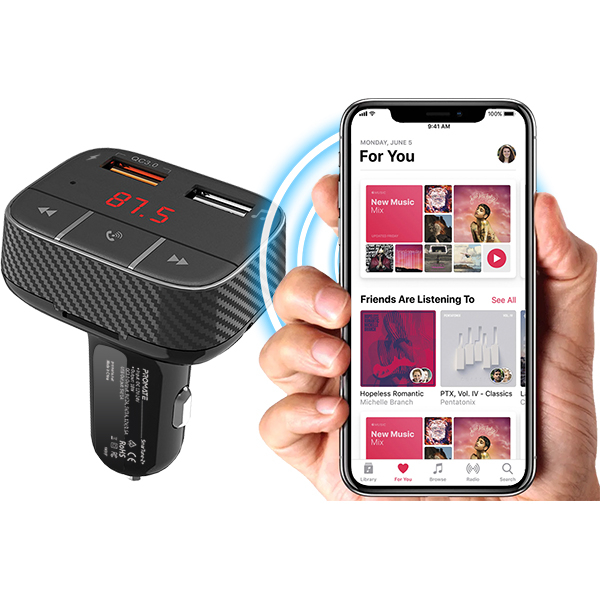 Modulator FM PROMATE SmarTune-2+, Bluetooth, USB 3.0, Jack 3.5, negru
