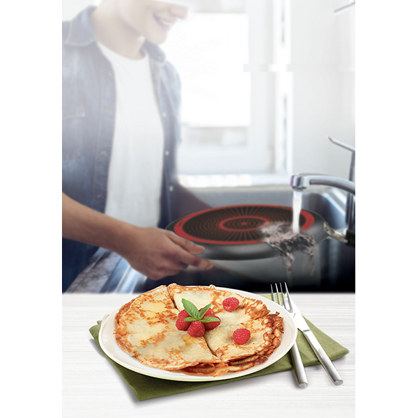 Tigaie TEFAL Simply Clean B5670653, 28cm, aluminiu, Thermo Signal, negru