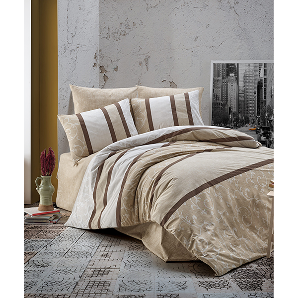 Lenjerie de pat Beige, 1 persoana, 100% bumbac, 160 x 220, 3 piese