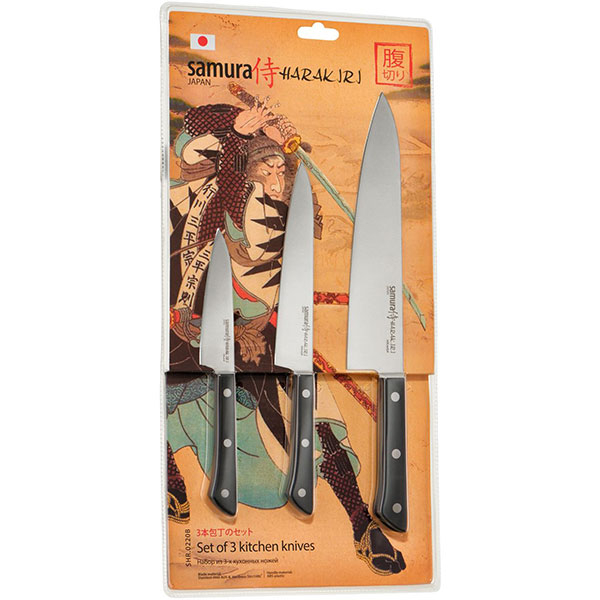 Set cutite SAMURA Harakiri SHR-0220B, 3 piese, 9.9 - 20.8cm, otel, negru