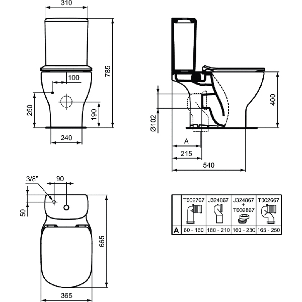 Vas WC IDEAL STANDARD Tesi T008701, montaj pe pardoseala, evacuare orizontala, alb