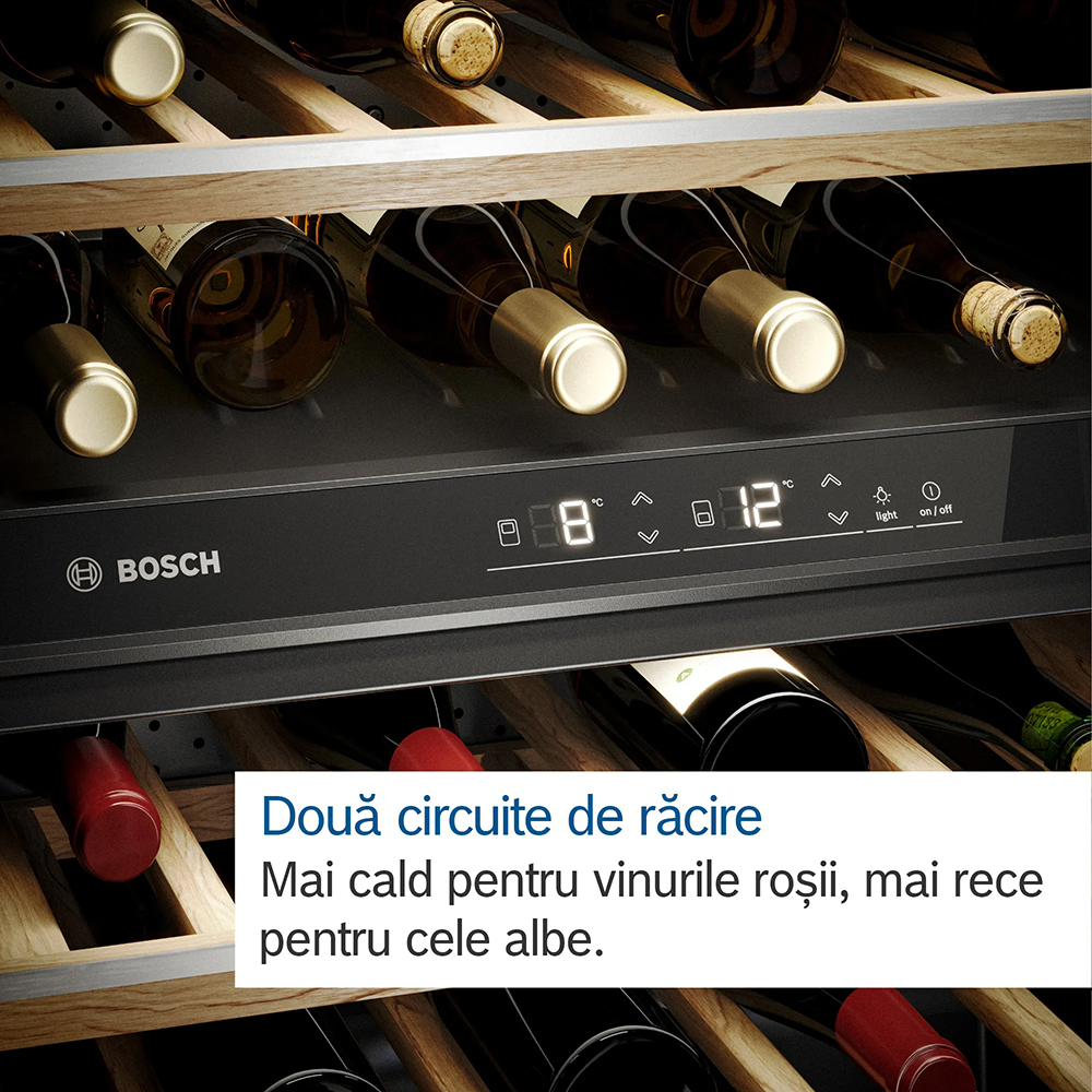 Racitor de vinuri incorporabil BOSCH KUW21AHG0, 44 sticle, H 82 cm, Clasa G