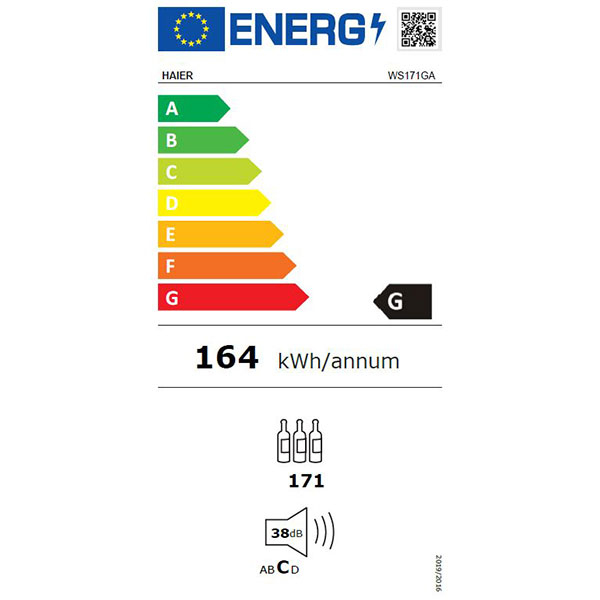 Racitor de vinuri HAIER WS171GA, Direct Cooling, 171 sticle, H 185 cm, Clasa G, negru