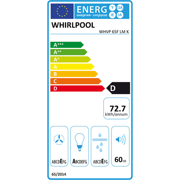 Hota decorativa WHIRLPOOL WHVP 65F LM K, 1 motor, 375 m3/h, L 60 cm, negru