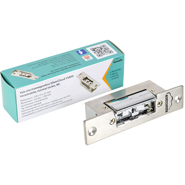 Yala electromagnetica SILVERCLOUD YS800, incastrabila, Fail Secure NO, argintiu
