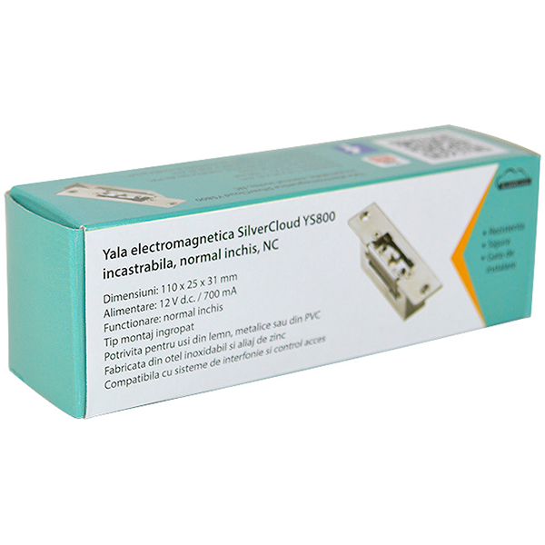 Yala electromagnetica SILVERCLOUD YS800, incastrabila, Fail Secure NO, argintiu