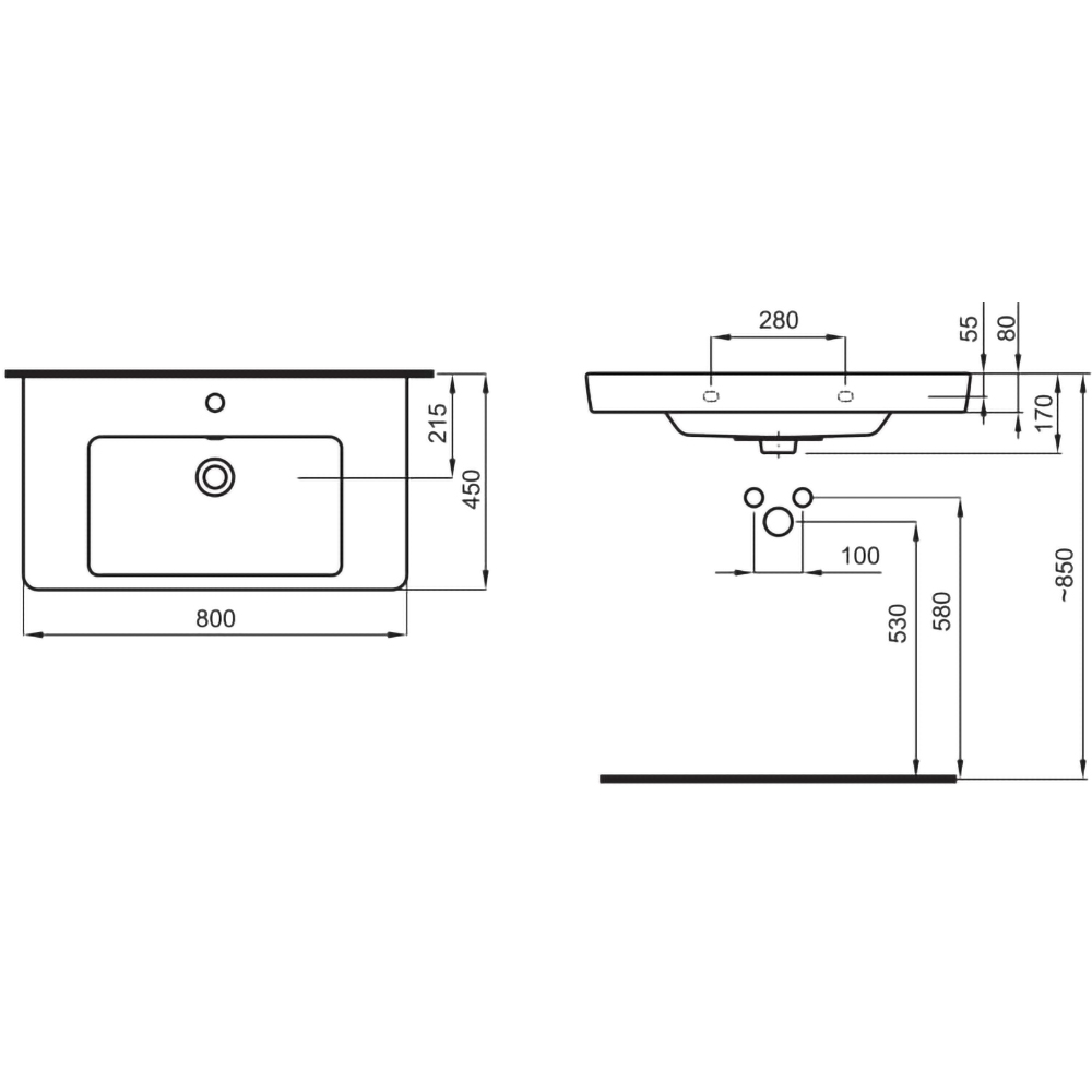 Lavoar baie ROCA Caserta A3270J0000, portelan, 80 x 45 x 17 cm, alb