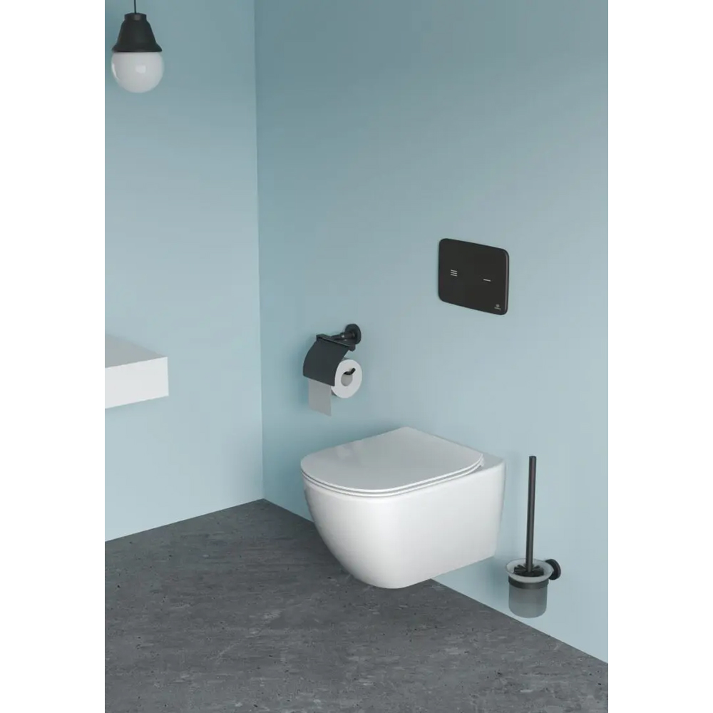 Suport hartie igienica cu capac IDEAL STANDARD IOM A9127XG, negru mat