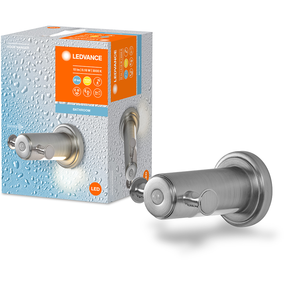 Cuier baie LEDVANCE, senzor miscare si de lumina naturala,  0.18W, 10lm, argintiu
