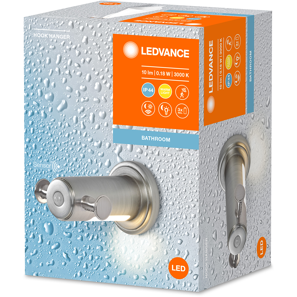 Cuier baie LEDVANCE, senzor miscare si de lumina naturala,  0.18W, 10lm, argintiu