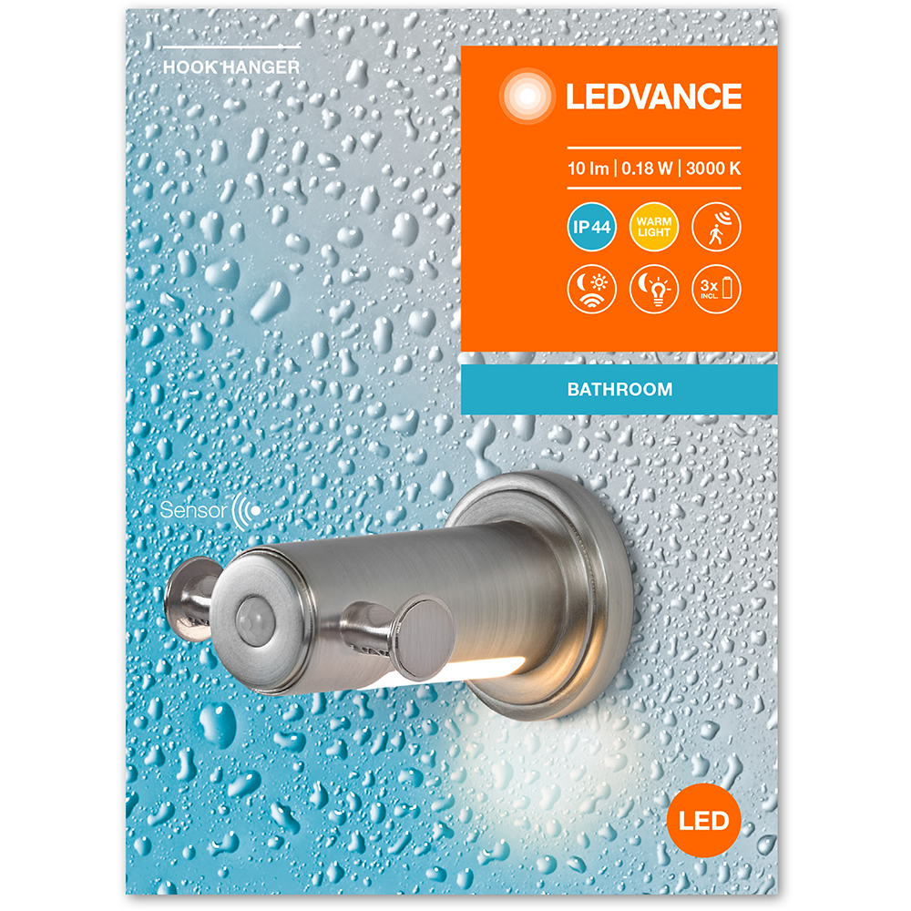 Cuier baie LEDVANCE, senzor miscare si de lumina naturala,  0.18W, 10lm, argintiu