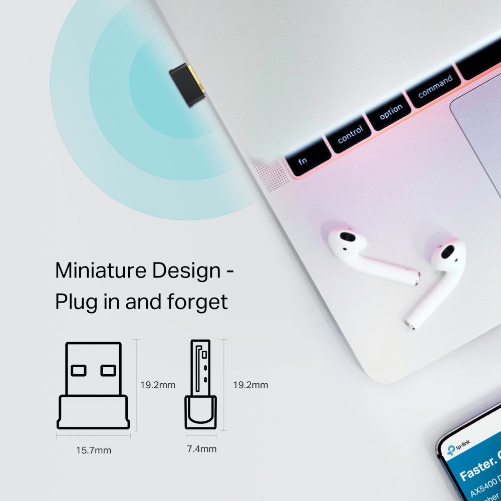 Adaptor nano USB Wireless TP-LINK Archer T2UB Nano AC600, Dual-Band 200 + 433 Mbps, v4.2, negru
