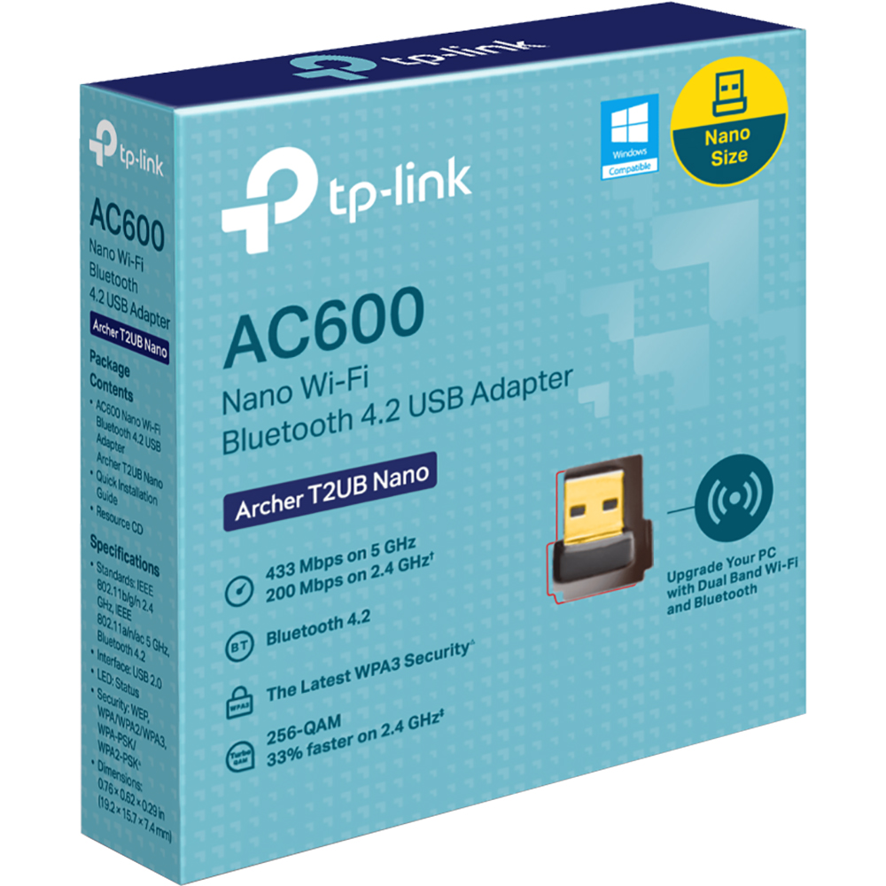 Adaptor nano USB Wireless TP-LINK Archer T2UB Nano AC600, Dual-Band 200 + 433 Mbps, v4.2, negru