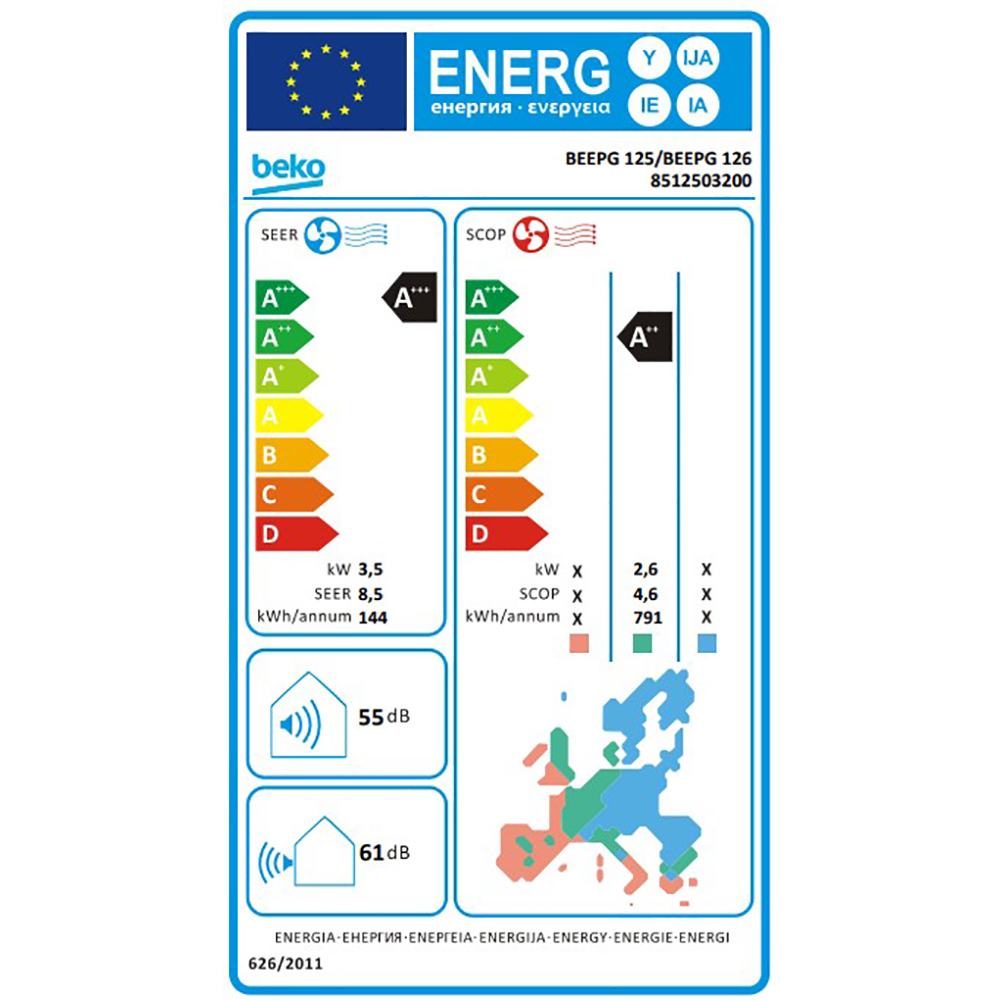 Aer conditionat BEKO BEEPG125, 12000 BTU, A+++/A++, Wi-Fi, Functie Incalzire, Inverter, kit instalare inclus, alb