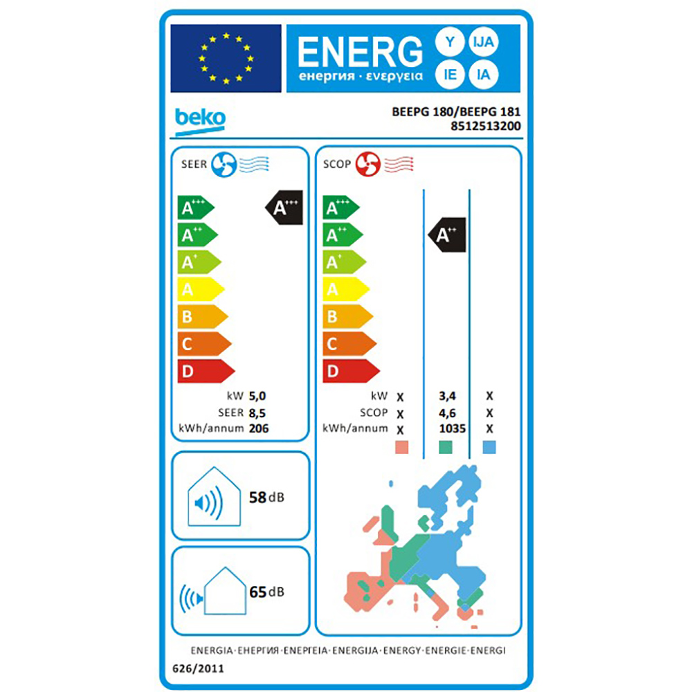 Aer conditionat BEKO BEEPG180, 18000 BTU, A+++/A++, Wi-Fi, Functie Incalzire, Inverter, kit instalare inclus, alb