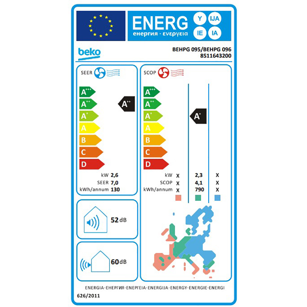 Aer conditionat BEKO BEHPG095, 9000 BTU, A++/A+, Wi-Fi, Functie Incalzire, Inverter, kit instalare inclus, alb