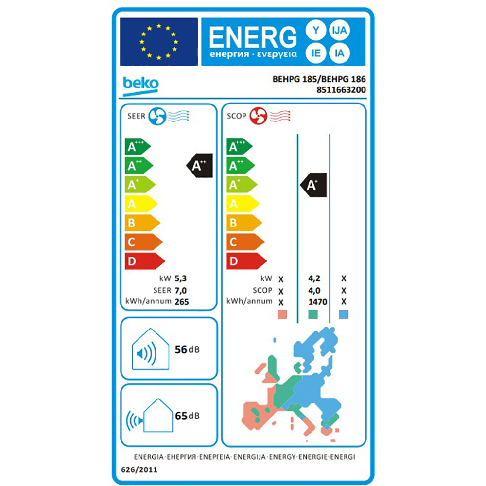 Aer conditionat BEKO BEHPG185,18000 BTU, A++/A+, Wi-Fi, Functie Incalzire, Inverter, kit instalare inclus, alb