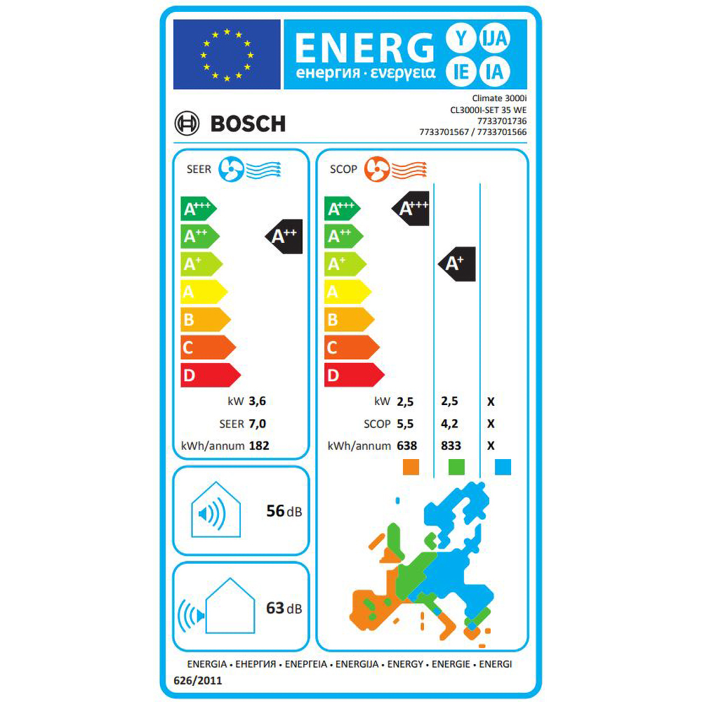 Aer conditionat BOSCH Climate 3000i, 12000 BTU, A++/A+, Functie Incalzire, Inverter, Wi-Fi, alb