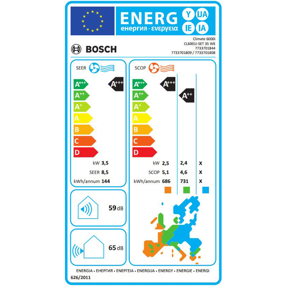 Aer conditionat BOSCH Climate 6000I, 12000BTU, A+++/A++, Inverter, Functie Incalzire, alb