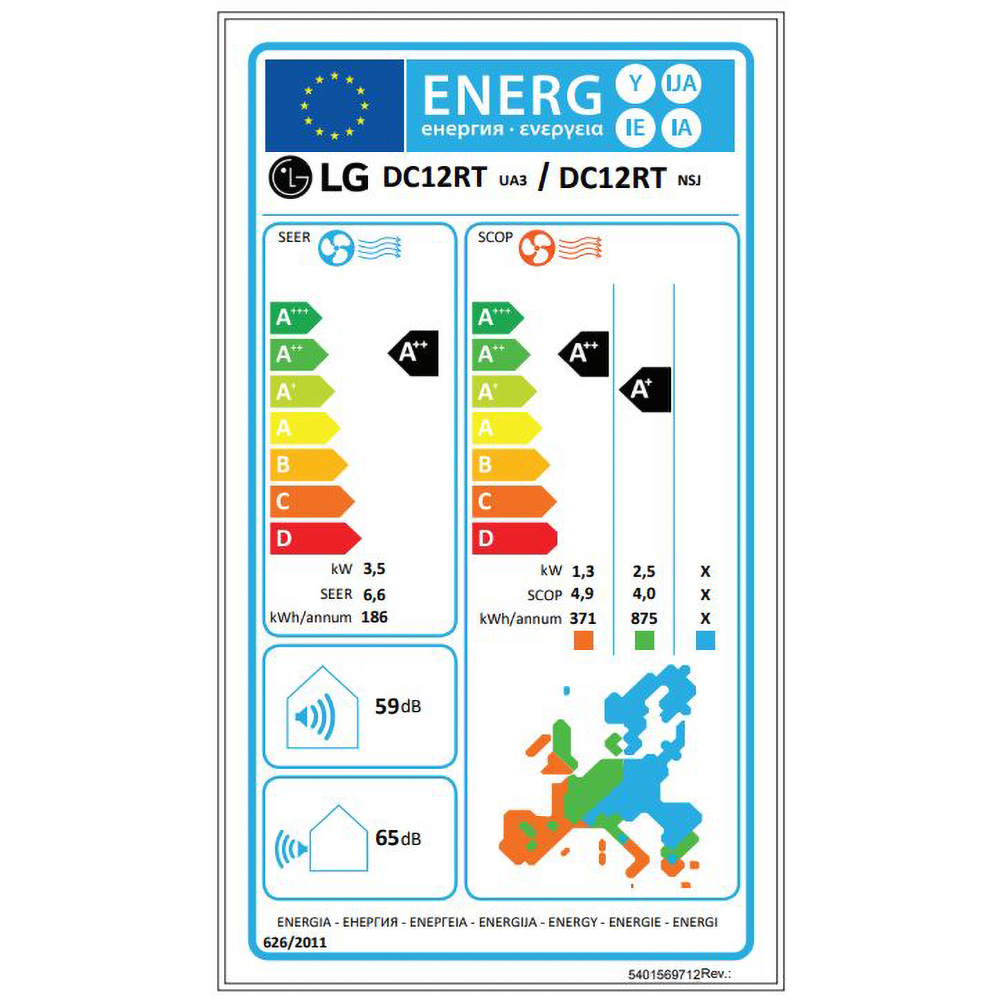 Aer conditionat LG DC12RT, 12000 BTU, A++/A+, Functie Incalzire, Inverter, Purificare aer, alb