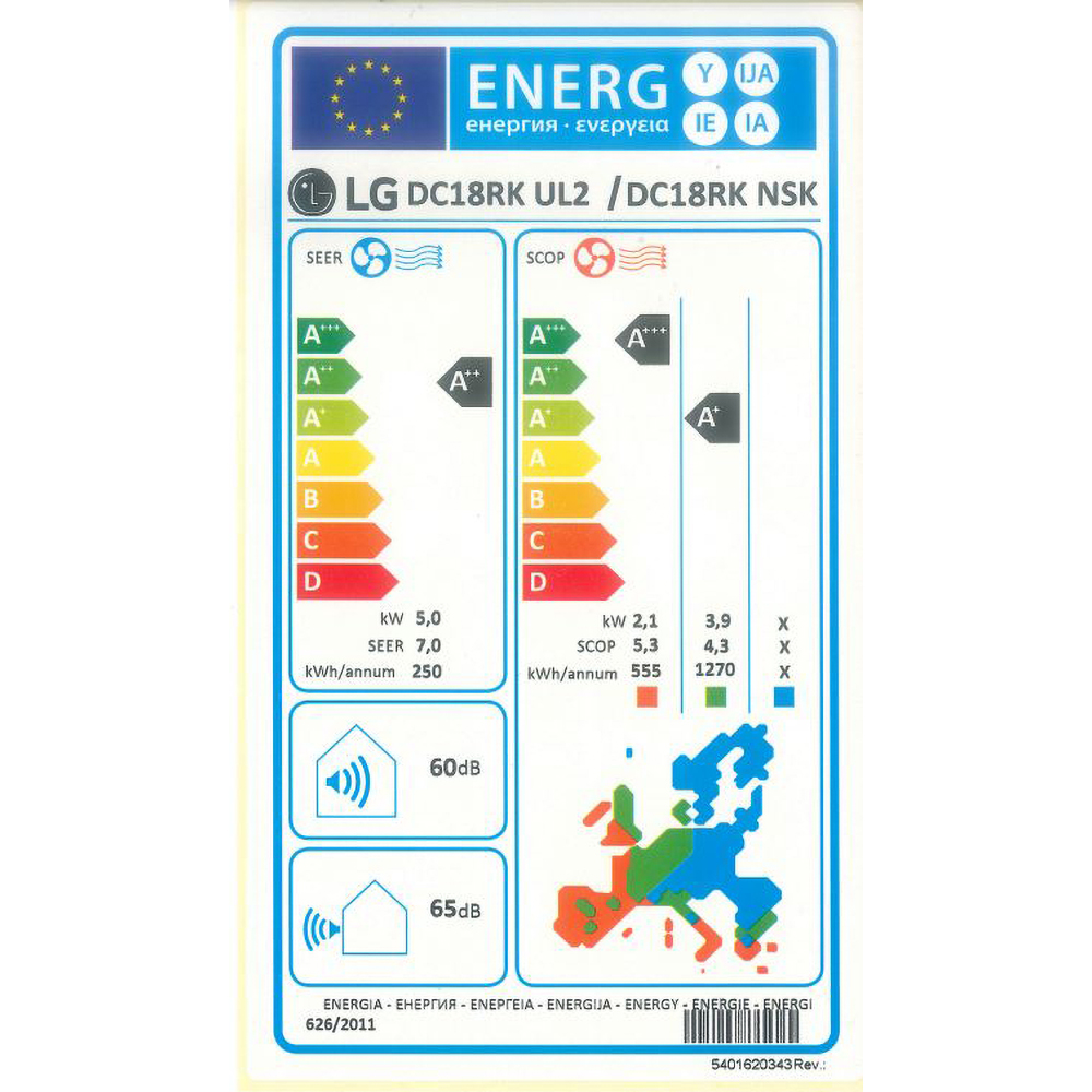 Aer conditionat LG DC18RK, 18000 BTU, A++/A+, Functie Incalzire, Inverter, Purificare aer, alb