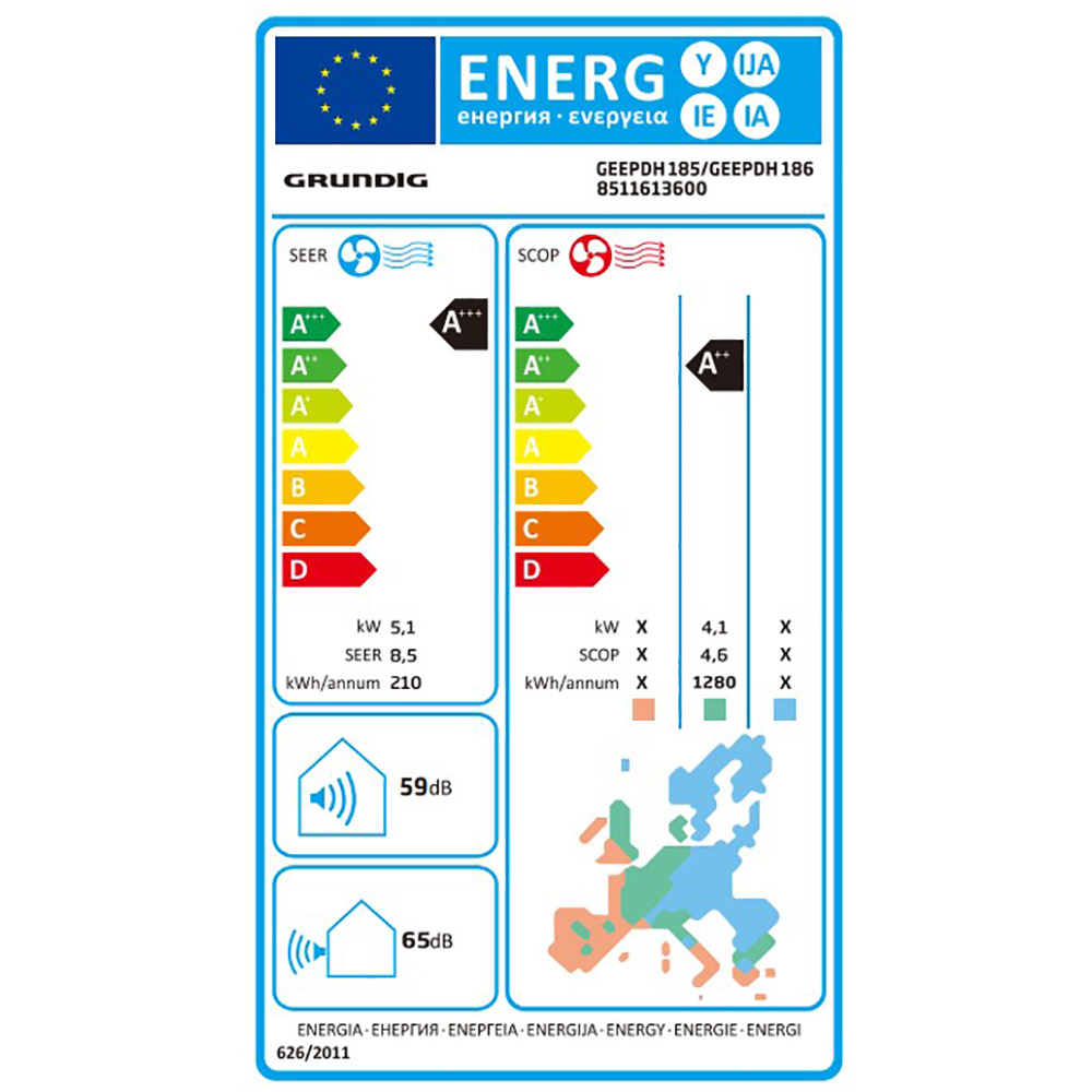 Aer conditionat GRUNDIG GEEPDH185, 18000 BTU, A+++/A++, Wi-Fi, Functie Incalzire, Inverter, kit instalare inclus, argintiu