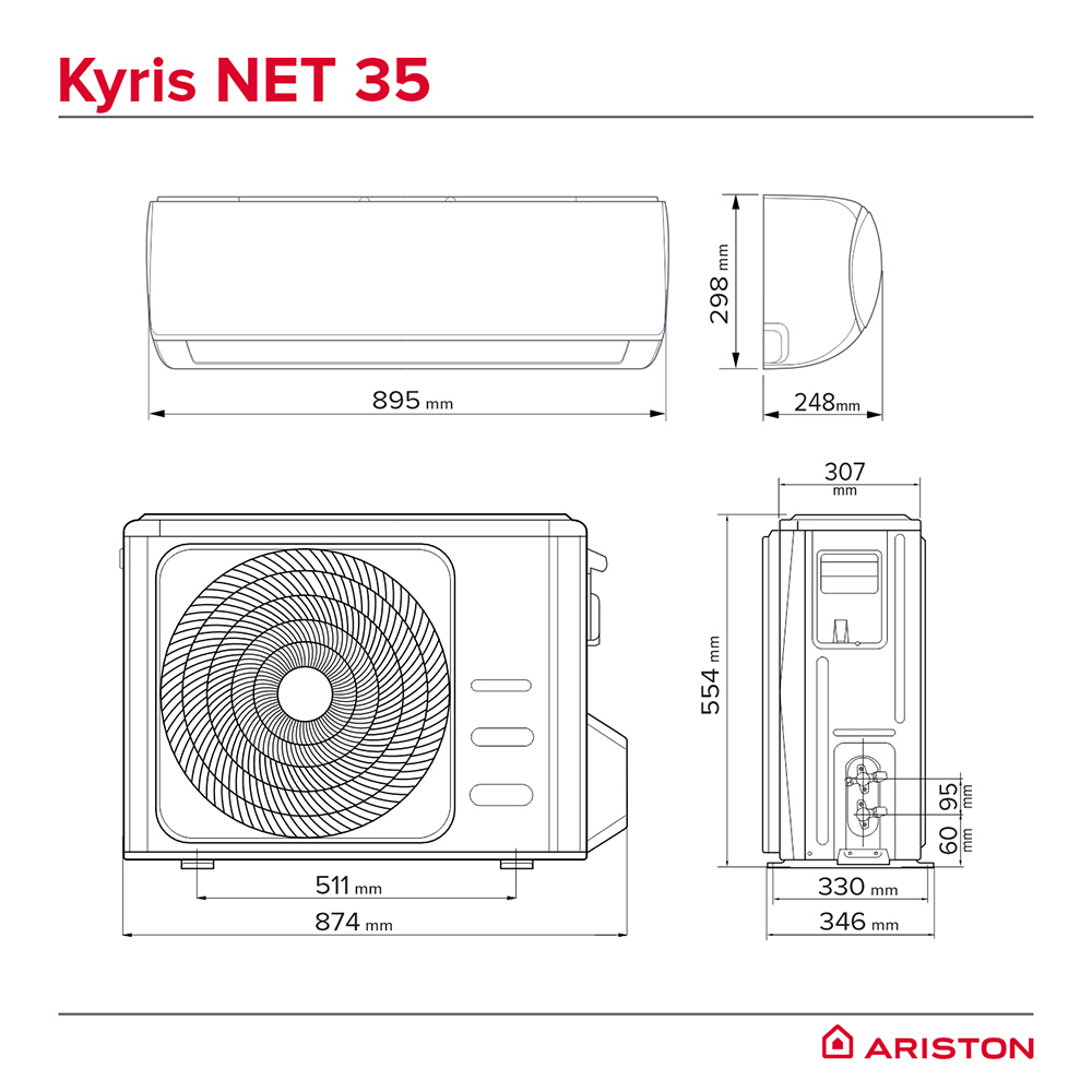 Aer conditionat ARISTON Kyris Net R32 35, 1200BTU, A+++/A+++, Inverter, Functie Incalzire, Wi-Fi, alb