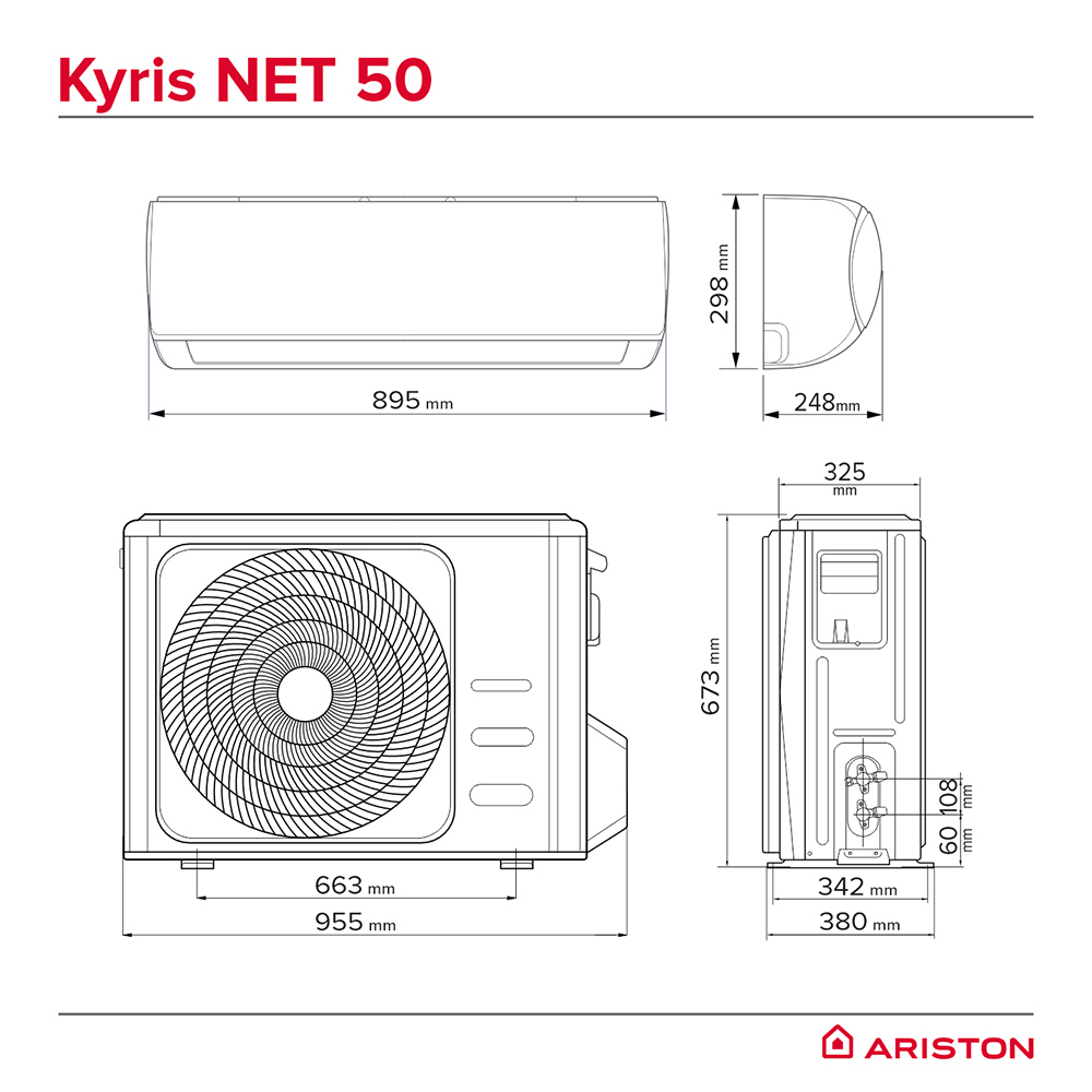 Aer conditionat ARISTON Kyris Net R32 50, 1800BTU, A+++/A+++, Inverter, Functie Incalzire, Wi-Fi, alb