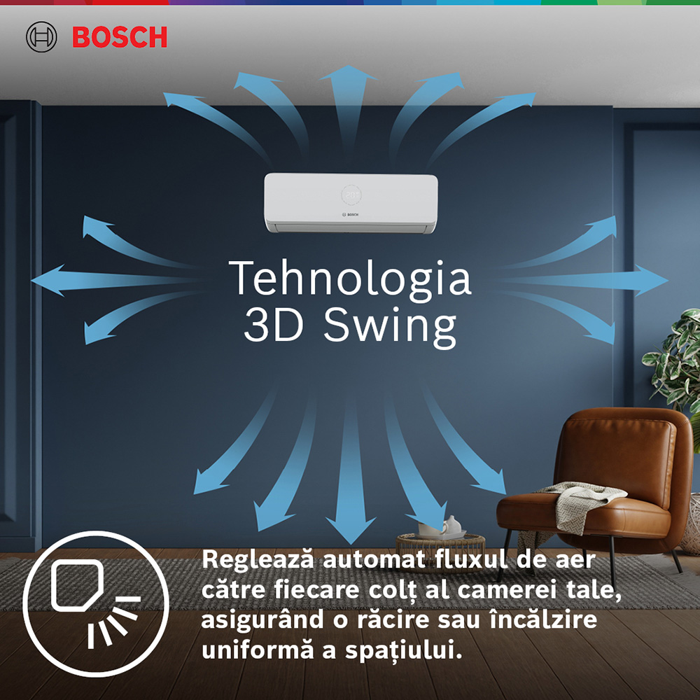Sistem aer conditionat pentru 3 incaperi BOSCH Climate 3200i, 3x12000 BTU, A++/A+, Inverter, Unitate externa 27000 BTU, Afisaj, alb