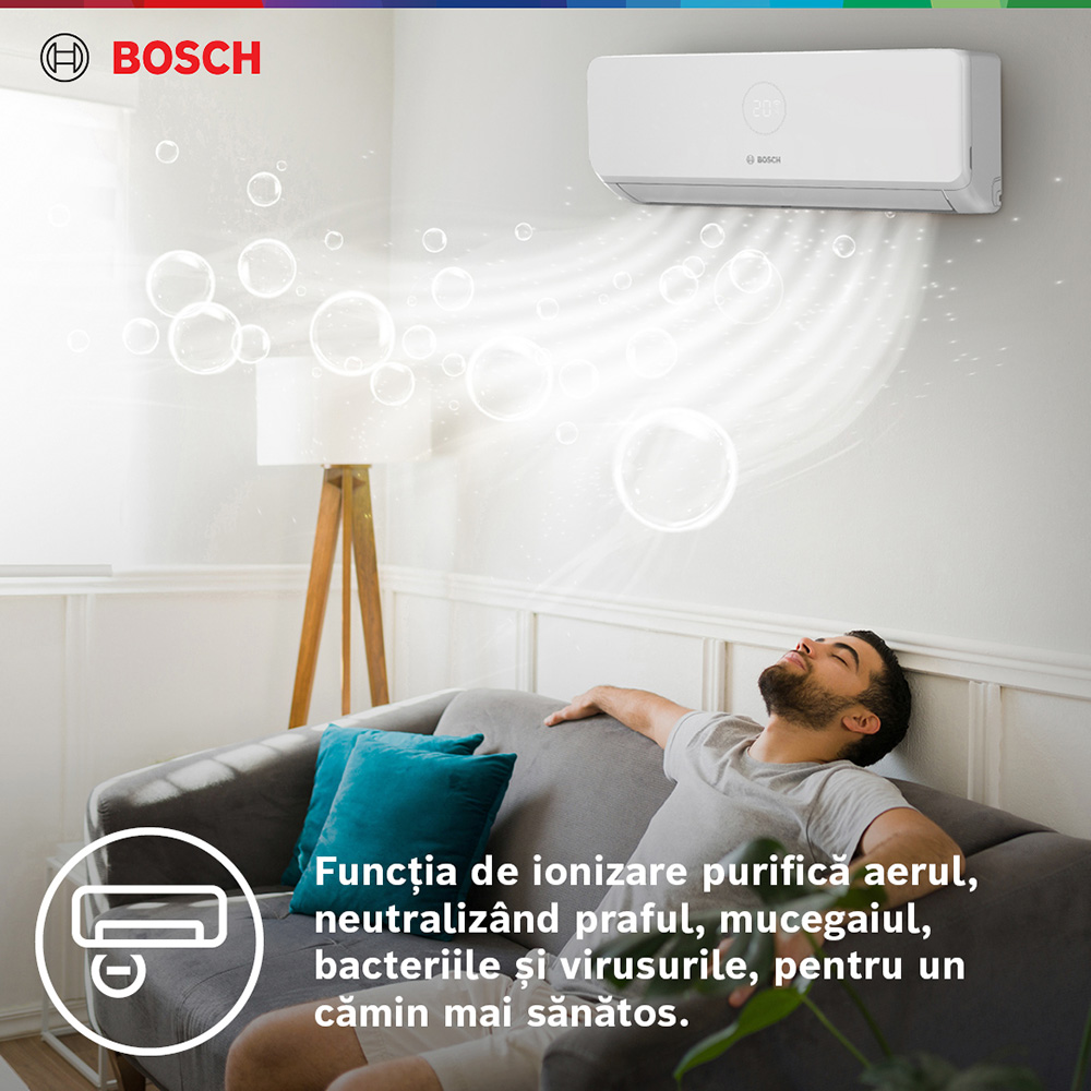 Sistem aer conditionat pentru 3 incaperi BOSCH Climate 3200i, 3x12000 BTU, A++/A+, Inverter, Unitate externa 27000 BTU, Afisaj, alb