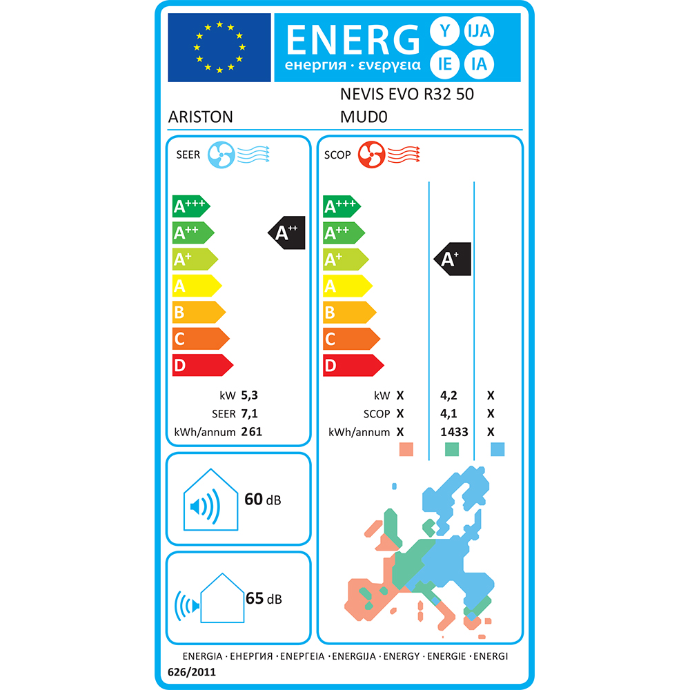 Aer conditionat ARISTON Nevis Evo, 1800BTU, A+++/A++, Wi-Fi, Functie Incalzire, Inverter, alb