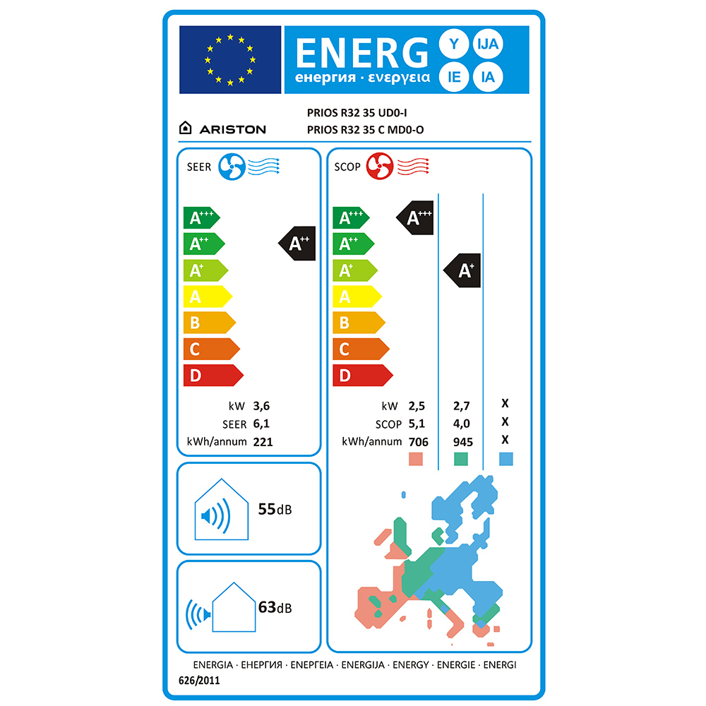 Aer conditionat ARISTON Prios, 12000BTU, A++/A+, Wi-Fi, Functie Incalzire, Inverter, alb