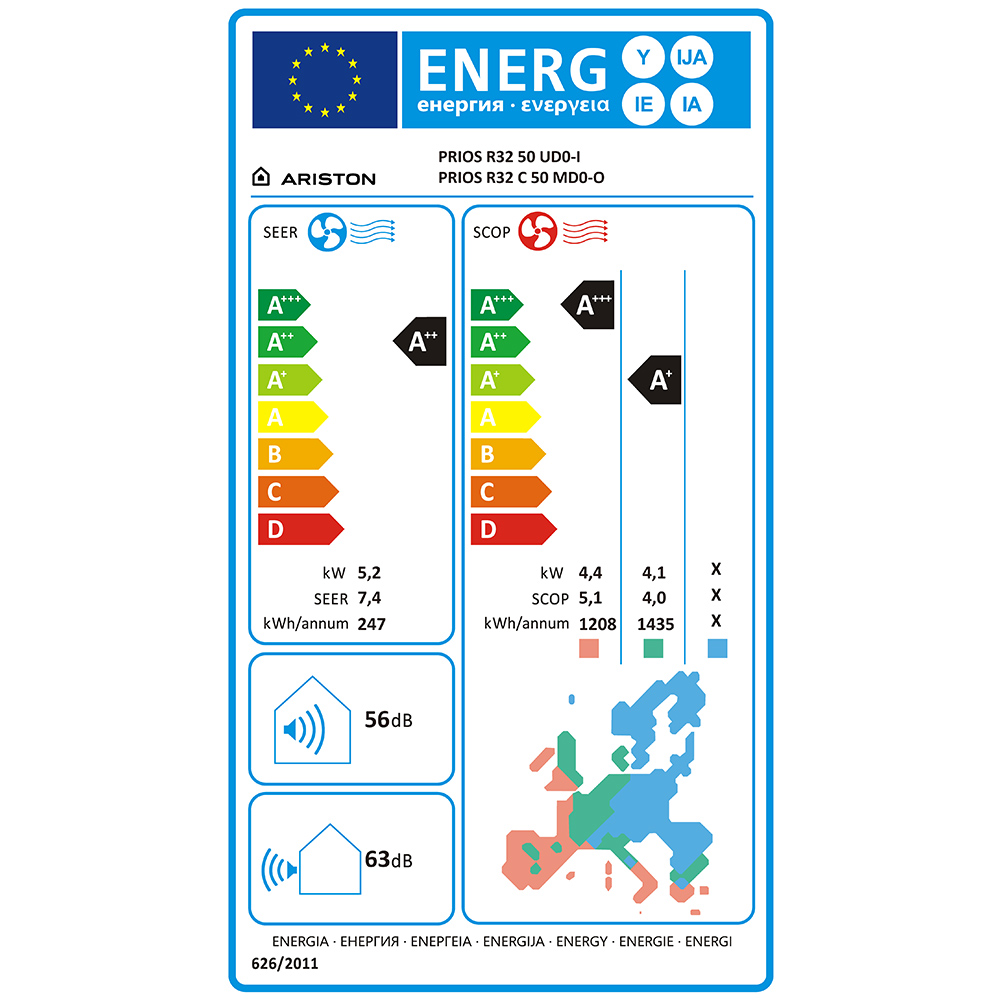 Aer conditionat ARISTON Prios, 18000BTU, A++/A+, Wi-Fi, Functie Incalzire, Inverter, alb