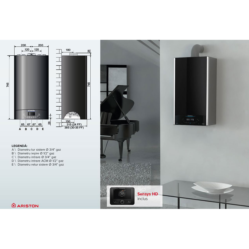 Centrala termica pe gaz in condensare ARISTON Alteas One+ NET, 35 kW, WiFi, Schimbator de caldura inox, Kit evacuare inclus