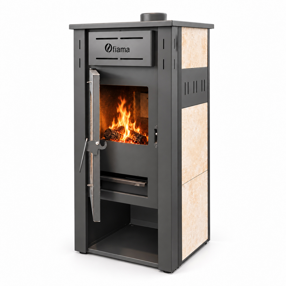 Termosemineu pe lemne brichete Fiama Ambasador, 24 kW,  42 x 50 x 100 cm