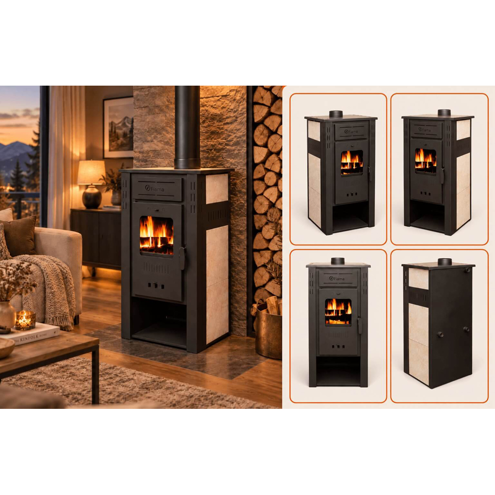 Termosemineu pe lemne brichete Fiama Ambasador, 24 kW,  42 x 50 x 100 cm