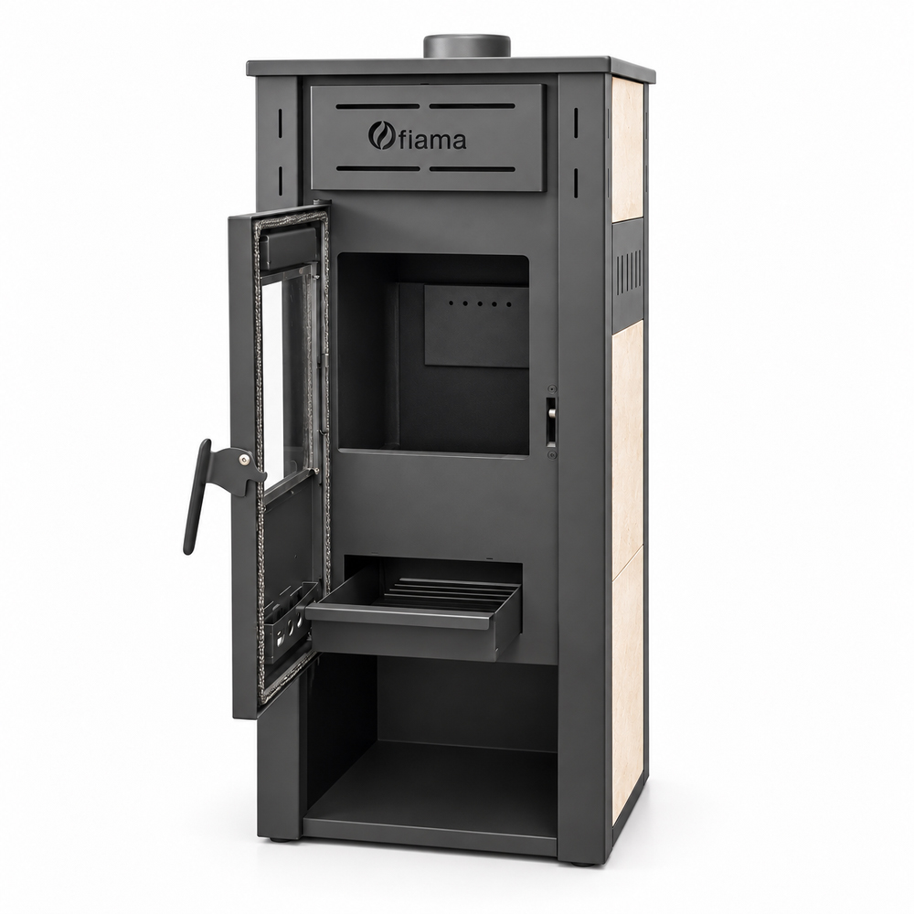 Termosemineu pe lemne brichete Fiama Ambasador, 24 kW,  42 x 50 x 100 cm