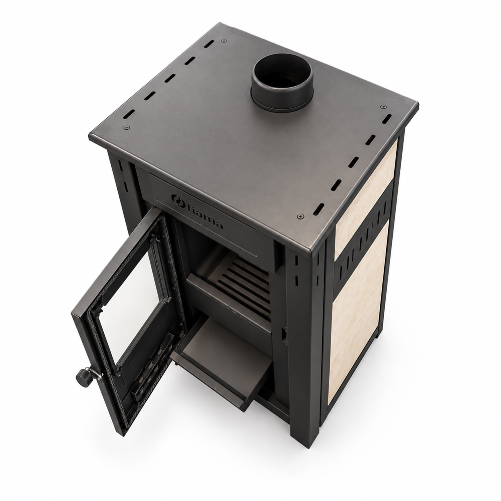 Termosemineu pe lemne brichete Fiama Ambasador, 24 kW,  42 x 50 x 100 cm